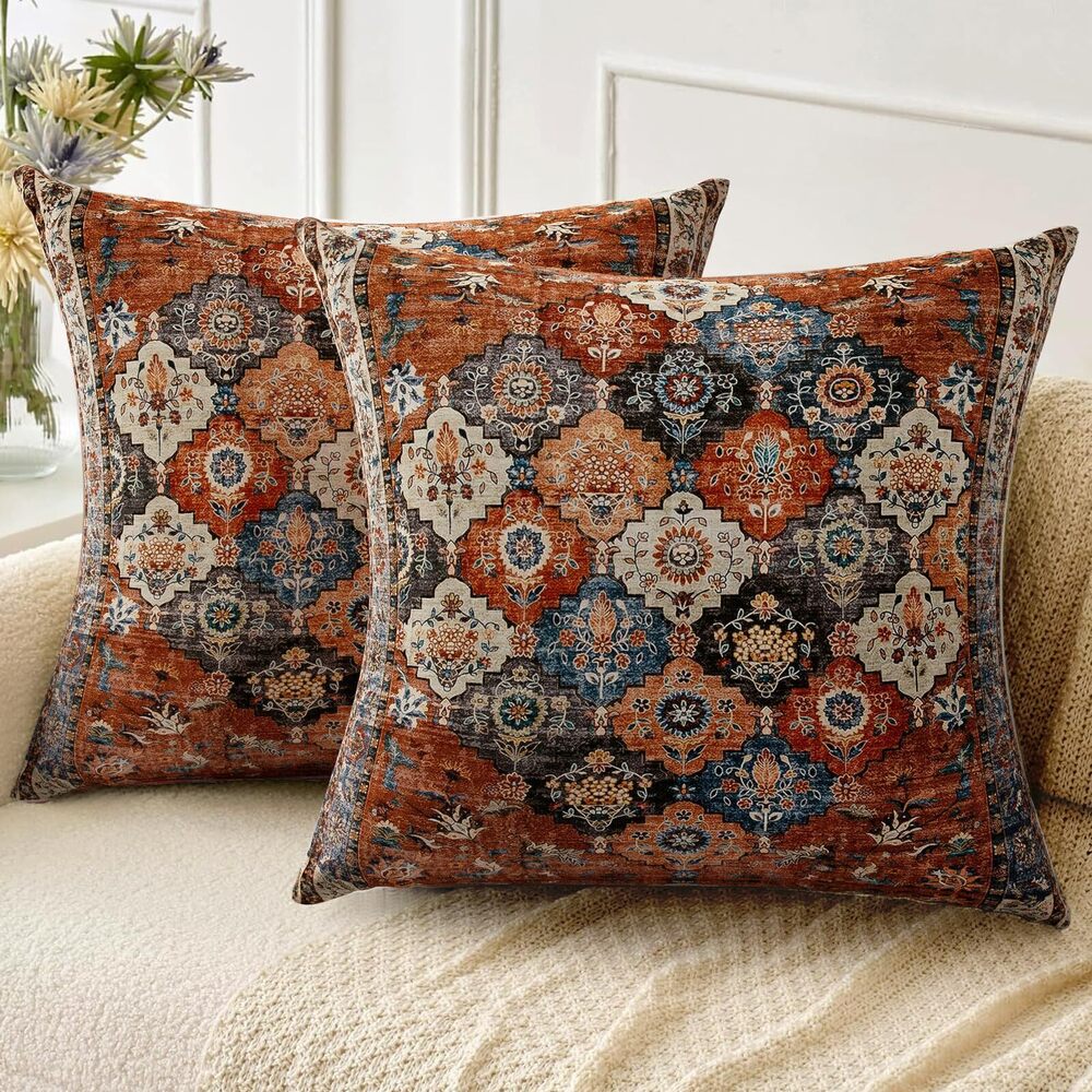 8548 Boho Throw Pillow Covers 26x26 inch Set of 2,Linen Bohemia Carpet
